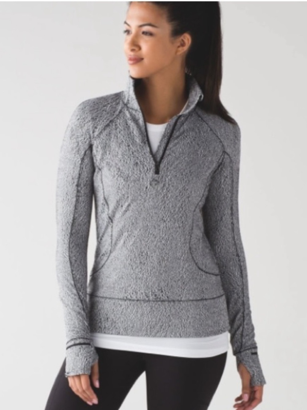 Lululemon rush hour 1/2 zip running luon spray jacquard white black pullover 2